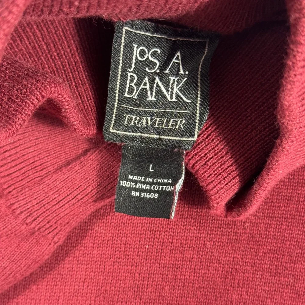 Jos A Bank Traveler Mens Large Burgundy 100% Pima Cotton Mock Neck Sweater L